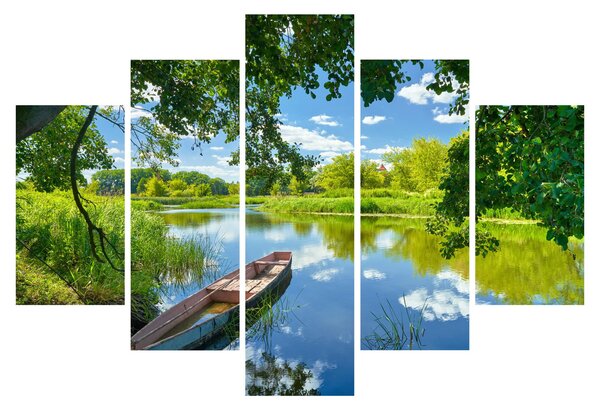 Slika ljetne rijeke s brodicom (150x105 cm)