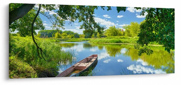 Slika ljetne rijeke s brodicom (120x50 cm)