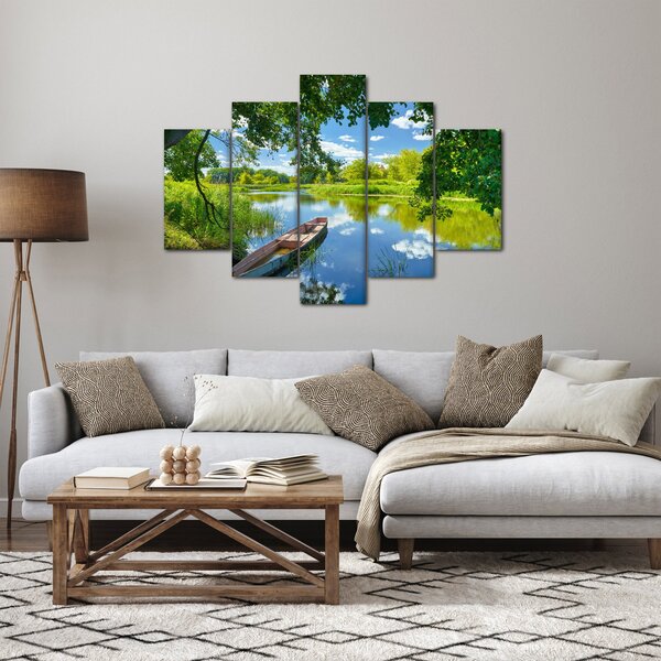 Slika ljetne rijeke s brodicom (150x105 cm)
