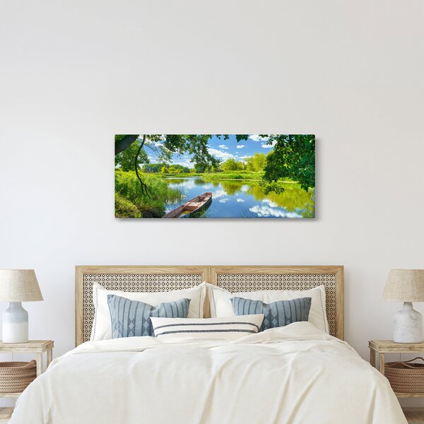 Slika ljetne rijeke s brodicom (120x50 cm)