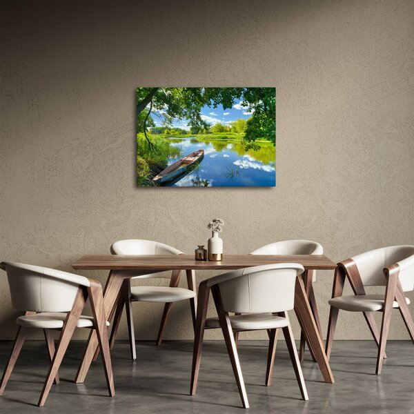Slika ljetne rijeke s brodicom (70x50 cm)
