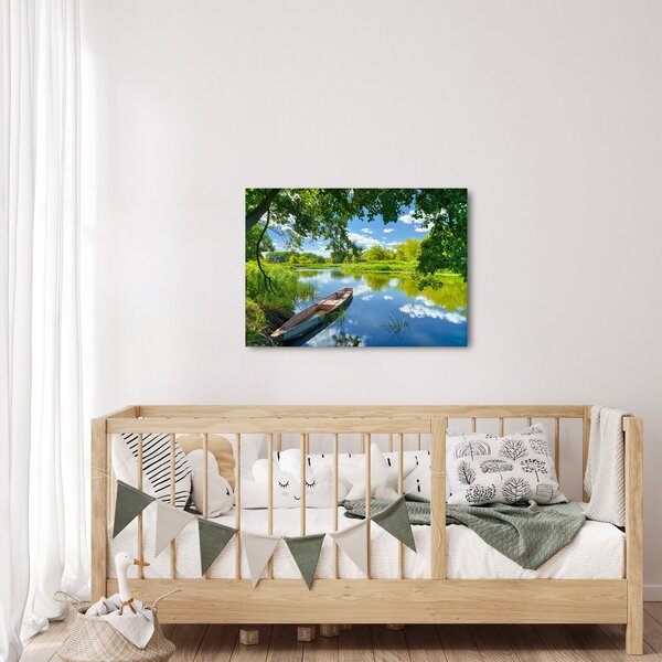 Slika ljetne rijeke s brodicom (70x50 cm)