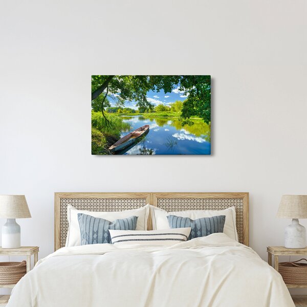 Slika ljetne rijeke s brodicom (90x60 cm)