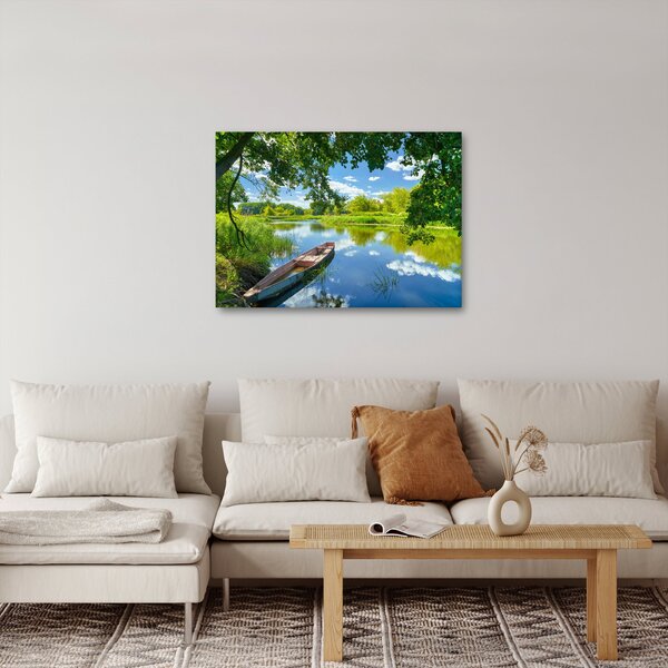 Slika ljetne rijeke s brodicom (70x50 cm)
