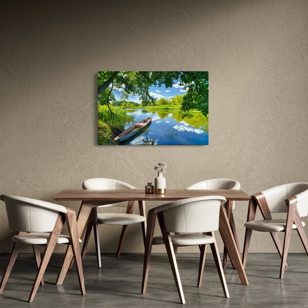 Slika ljetne rijeke s brodicom (90x60 cm)