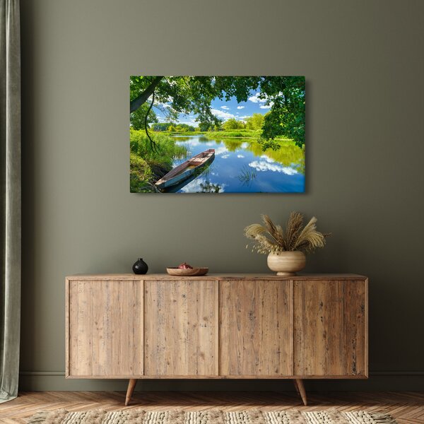 Slika ljetne rijeke s brodicom (90x60 cm)
