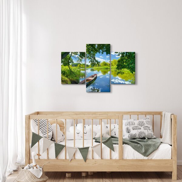 Slika ljetne rijeke s brodicom (90x60 cm)