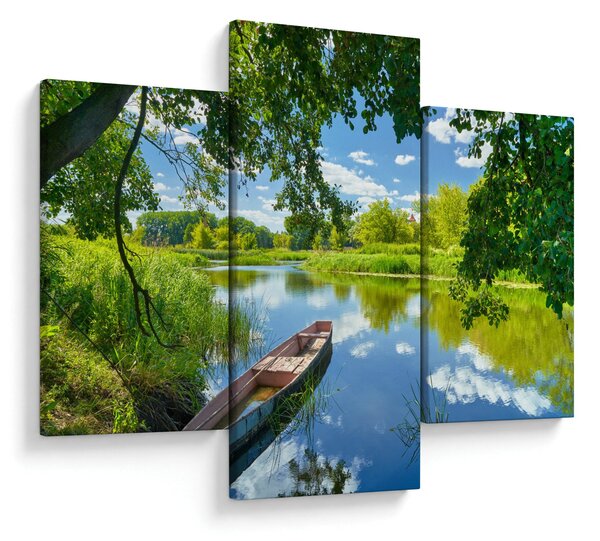 Slika ljetne rijeke s brodicom (90x60 cm)