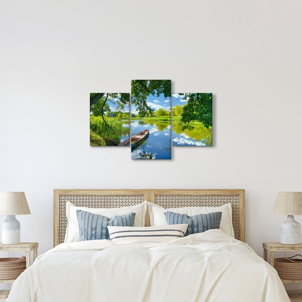 Slika ljetne rijeke s brodicom (90x60 cm)