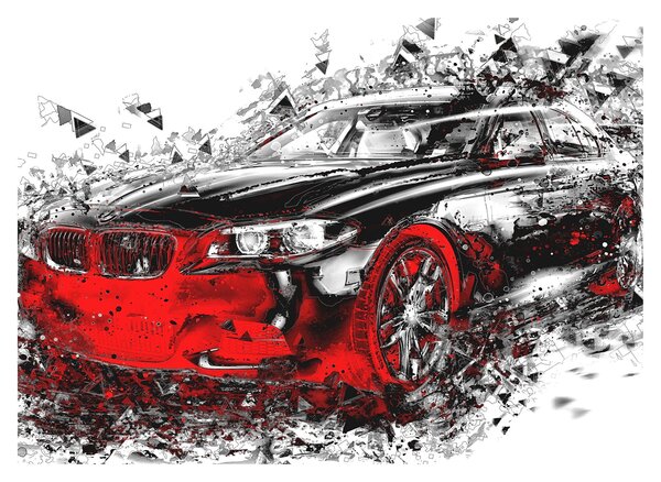 Slika - Naslikani automobil u akciji (70x50 cm)