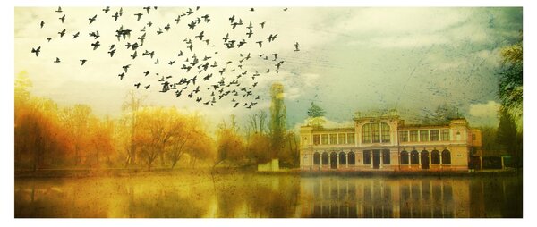 Slika naslikanog krajolika sa ljetnikovcem (120x50 cm)