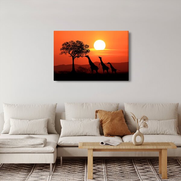 Slika žirafa u zalasku sunca (90x60 cm)