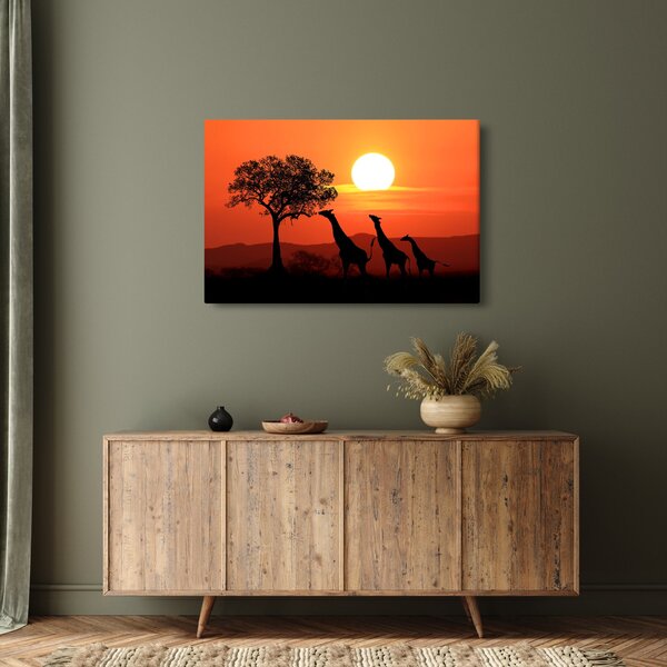 Slika žirafa u zalasku sunca (90x60 cm)
