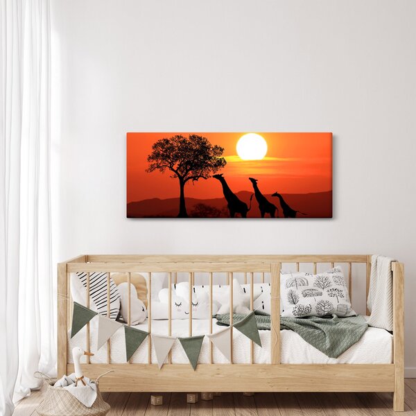 Slika žirafa u zalasku sunca (120x50 cm)