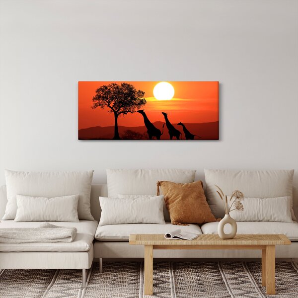 Slika žirafa u zalasku sunca (120x50 cm)