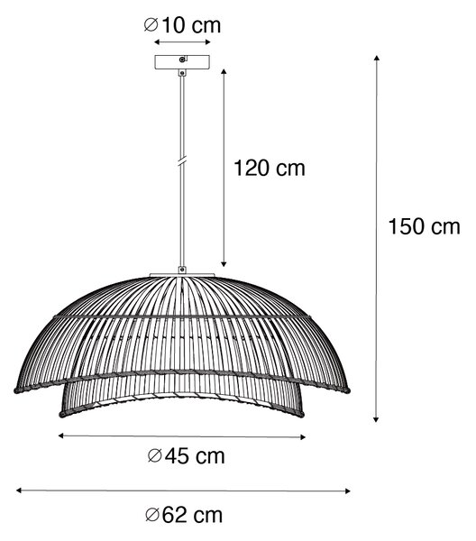 Orijentalna viseća svjetiljka crna s prirodnim bambusom 62 cm - Pua