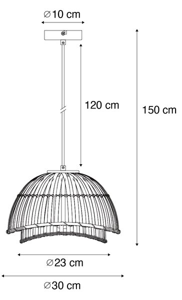 Orijentalna viseća lampa crna s prirodnim bambusom 30 cm - Pua