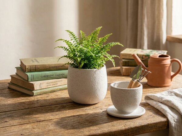 Dvodelni keramički set šalice i posudice NEST 10 cm, bijela