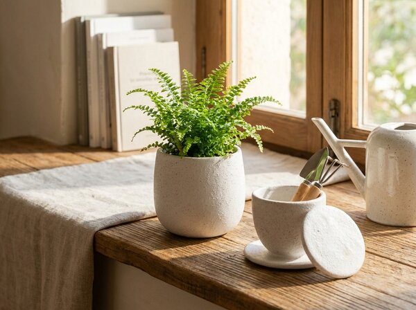Dvodelni keramički set šalice i posudice NEST 10 cm, bijela