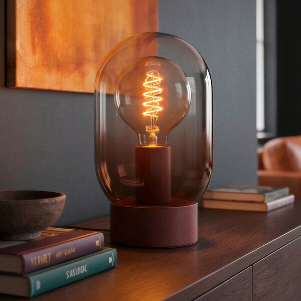 EGLO Stolna lampa Lequile, smeđa, staklo, metal, E27, visina 25,7 cm, Crvena, Dnevni boravak/blagovaonica, Staklo