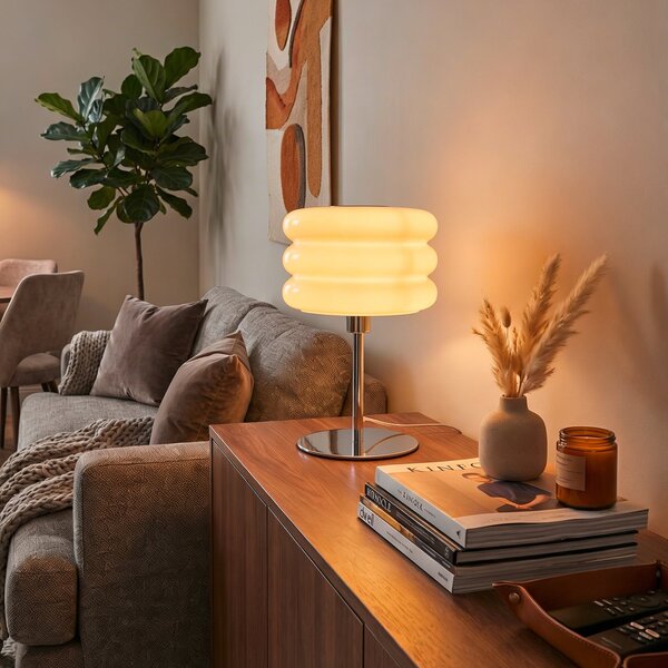 EGLO Stolna lampa Tortora, bijela, staklo, metal, visina 30 cm, E14, Bijela, Dnevni boravak/blagovaonica, Staklo