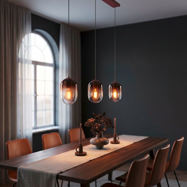 EGLO Lequile viseća svjetiljka, 3 žarulje, smeđa, staklo, E27, prigušiva, Crvena, Dnevni boravak/blagovaonica, Staklo