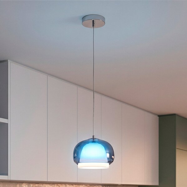 EGLO Belomontejo viseća lampa, Ø 22 cm, plavo-prozirna, staklo, prigušiva, Plava, Dnevni boravak/blagovaonica, Staklo