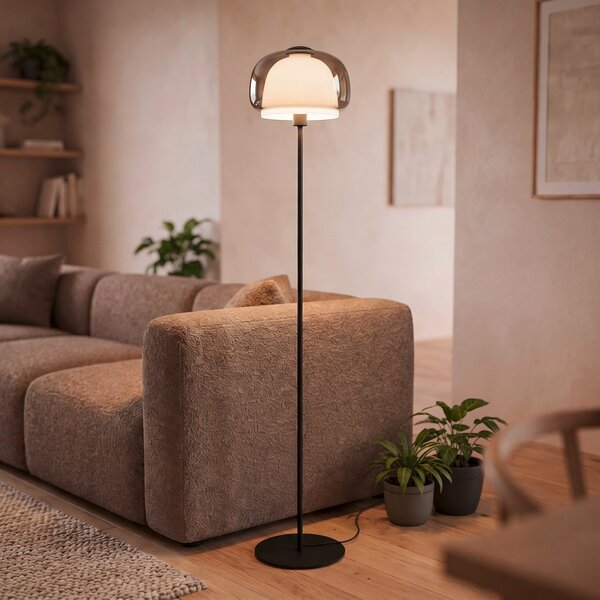 EGLO Podna lampa Belomontejo, crna i prozirna, staklo, čelik, E27, Sivo, Dnevni boravak/blagovaonica, Staklo