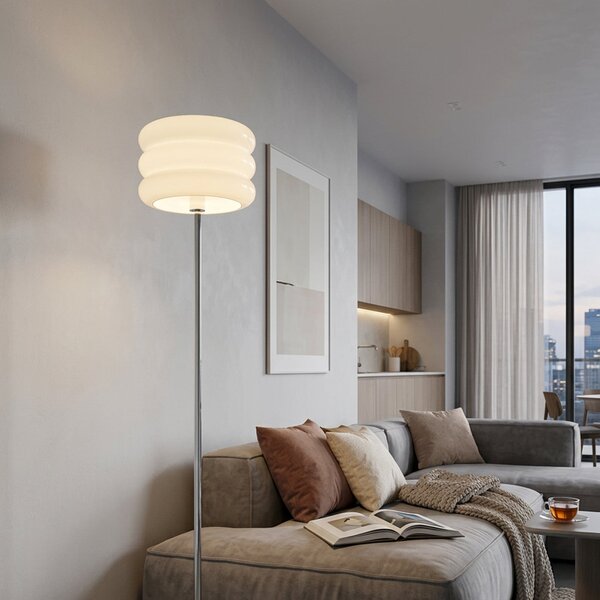 EGLO Podna lampa Tortora, bijela, staklo, metal, visina 153 cm, E27, Bijela, Dnevni boravak/blagovaonica, Staklo