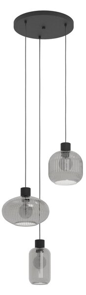 EGLO Dasmina viseća lampa, 3 žarulje, dimno siva/crna, staklo, E27, prigušiva, Sivo, Dnevni boravak/blagovaonica, Staklo