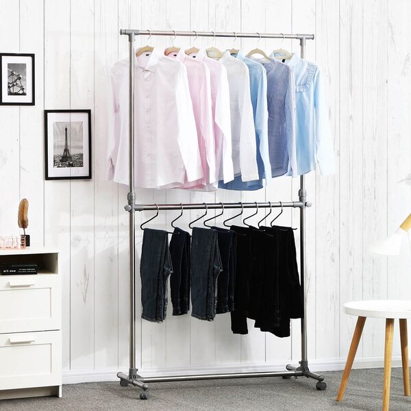Stalak za odjeću na dvije razine JASON, 93x49x113–198 cm, srebrni SongmicsHome