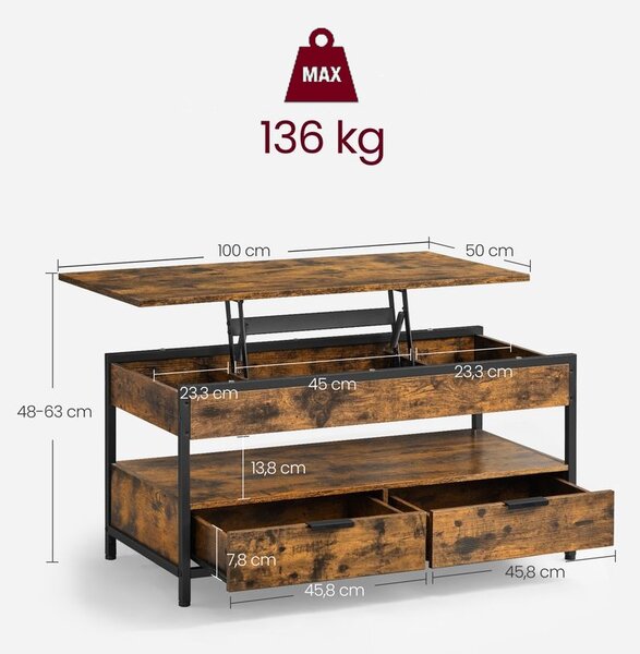 Podesivi konferencijski stol GASPAR, 50x100x(48–63) cm, smeđi/crni Vasagle