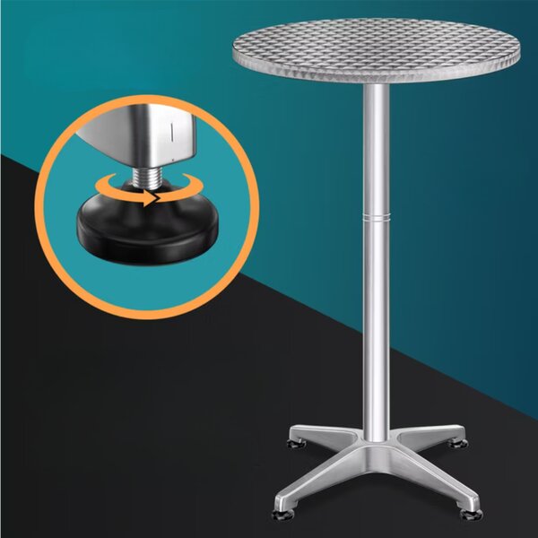 Podesivi aluminijski barski stol NERO, Ø60 cm, srebrni Casaria