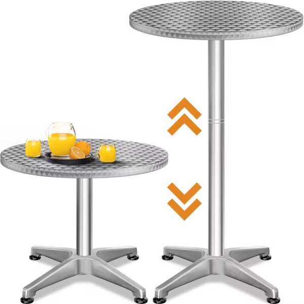 Podesivi aluminijski barski stol NERO, Ø60 cm, srebrni Casaria