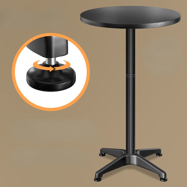 Podesivi aluminijski barski stol NERO, Ø60 cm, crna Casaria