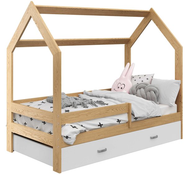 Krevet u obliku kuće Paula s ogradom 160 x 80 cm - borovina Domek D3 krevet