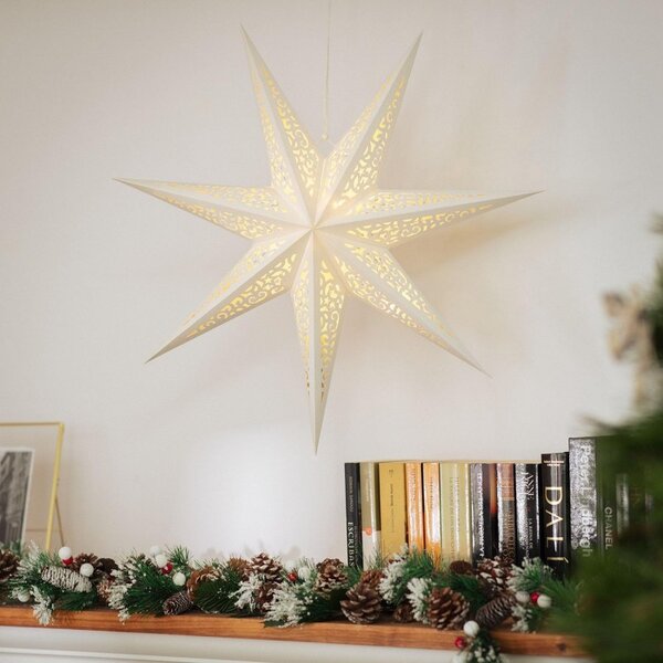 Božićna papirnata zvijezda sedmokraka AUREVIA 60 cm, bijela