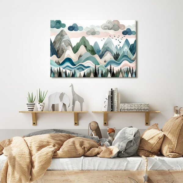 Slika šareni planinski krajolik sa šumom