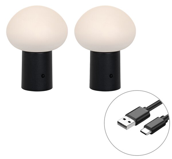 Set od 2 punjivih LED stolnih svjetiljki gljiva crna - Louise