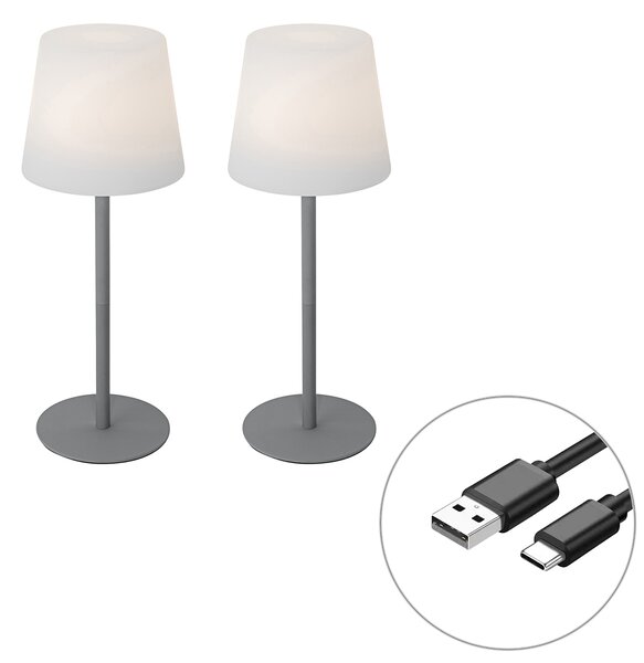 Set od 2 punjive stolne svjetiljke sive boje 40 cm IP54 - Jude