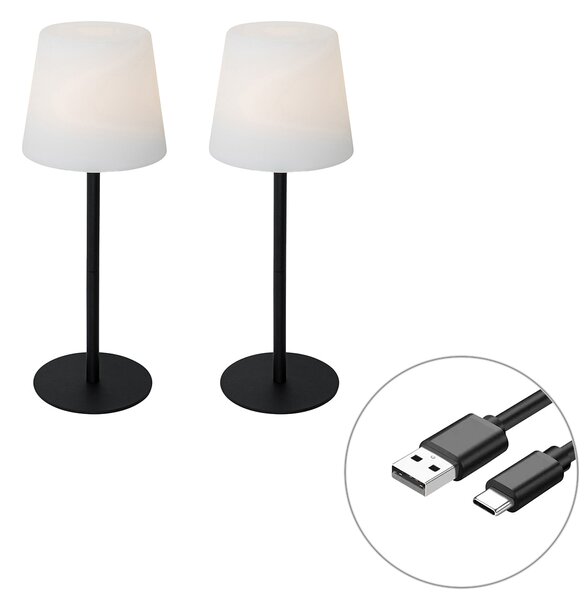 Set od 2 crnih punjivih stolnih svjetiljki 40 cm IP54 - Jude
