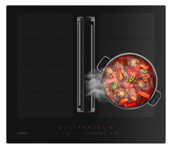 Klarstein Chef-Fusion Down Air sustav, indukcijsko kuhalo + DownAir napa, 60 cm, 600 m³/h EEC A
