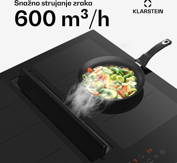 Klarstein Chef-Fusion Down Air sustav, indukcijsko kuhalo + DownAir napa, 60 cm, 600 m³/h EEC A