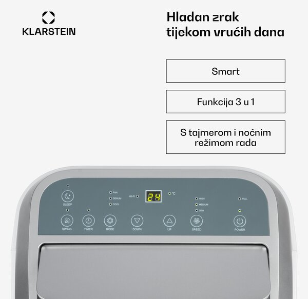 Klarstein Iceblock Smart 12K, prijenosna klima, 3 u 1, 12.000 BTU, upravljanje putem aplikacije, bijeli