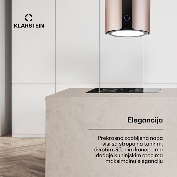 Klarstein Skyfall, otočna napa, Ø 45 cm, recirkulacija, 413 m³ / h, LED, zlatna