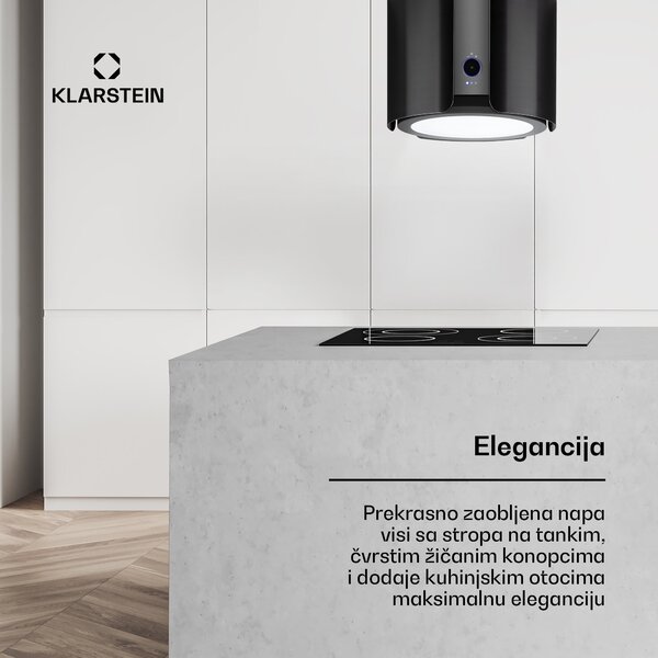 Klarstein Skyfall, otočna napa, Ø 45 cm, recirkulacija, 402 m³ / h, LED, crna