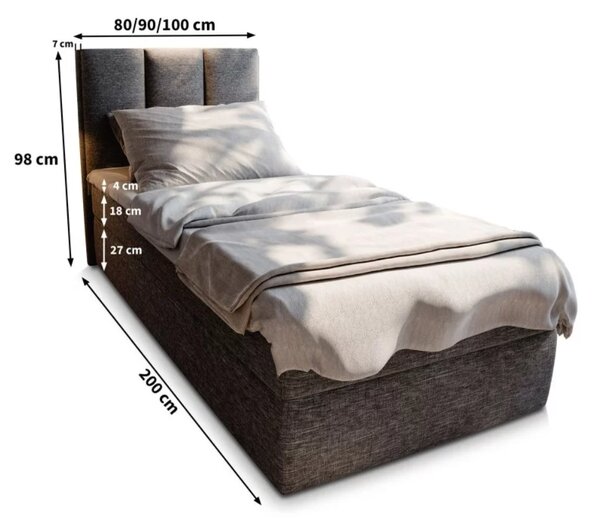 Tapecirani krevet boxspring MERALIS 90x200 cm siva Madrac: Bonell opružni madrac