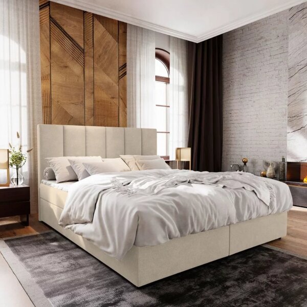 Tapecirani krevet boxspring MERALIS 140x200 cm bež boje Madrac: Bonell opružni madrac