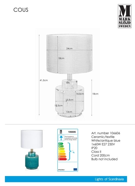 Markslöjd 106606 - Stolna lampa COUS 1xE27/60W/230V