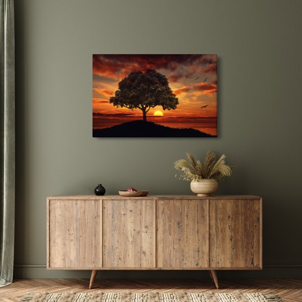 Slika stabla sa zalaskom sunca (90x60 cm)